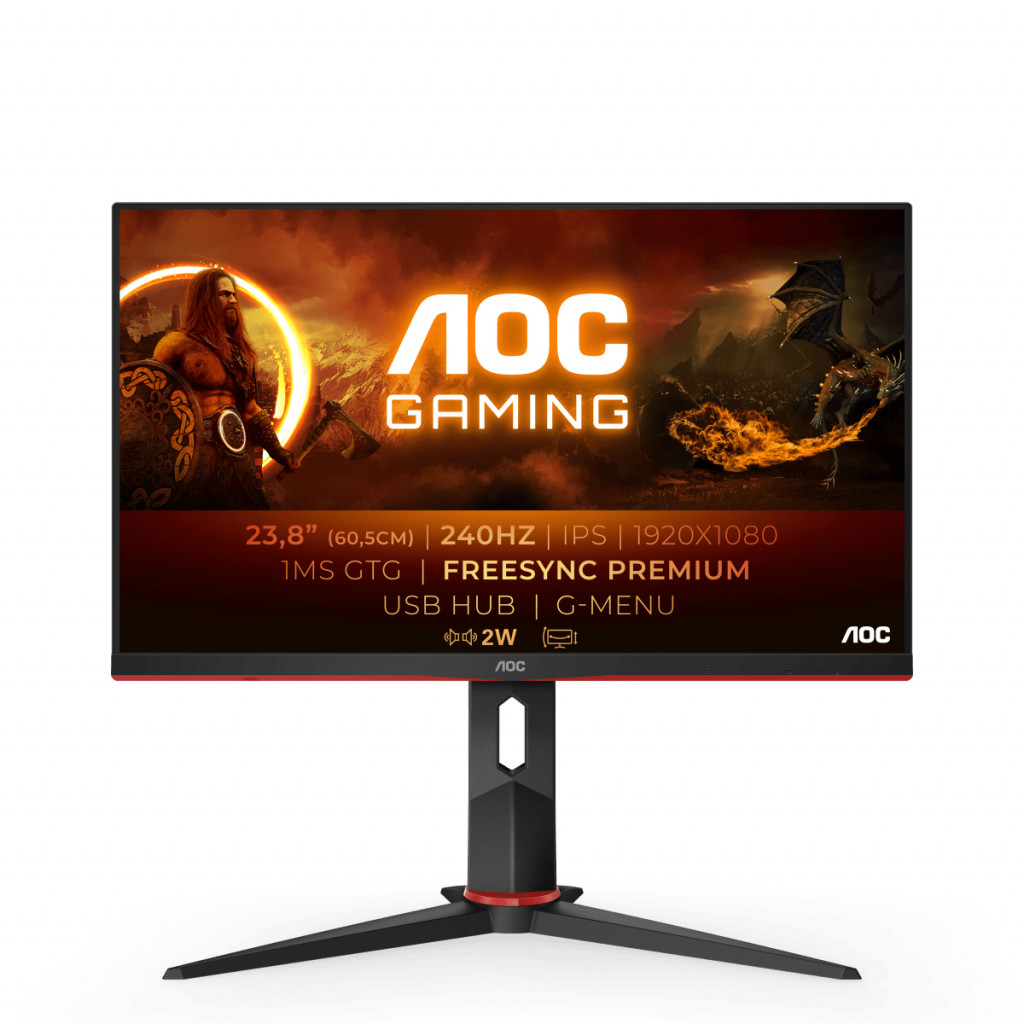 AOC | Monitor | 24G2ZU/BK | 23.8 " | IPS | FHD | 16:9 | 240 Hz | 1 ms | 1920 x 1080 | 350 cd/m² | Headphone out (3.5mm) | HDMI ports quantity 2 | Black | Warranty 36 month(s)