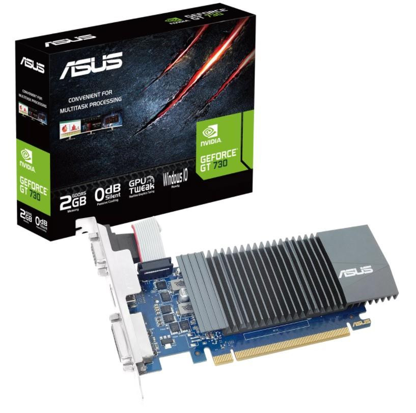 Graphics Card|ASUS|NVIDIA GeForce GT 730|PCIE 2.0 16x|GDDR5|Memory 5010 MHz|GPU 706 MHz|Heatsink (passive)|1x15pin D-sub|1xDVI-D|1xHDMI|GT730-SL-2GD5-BRK-E