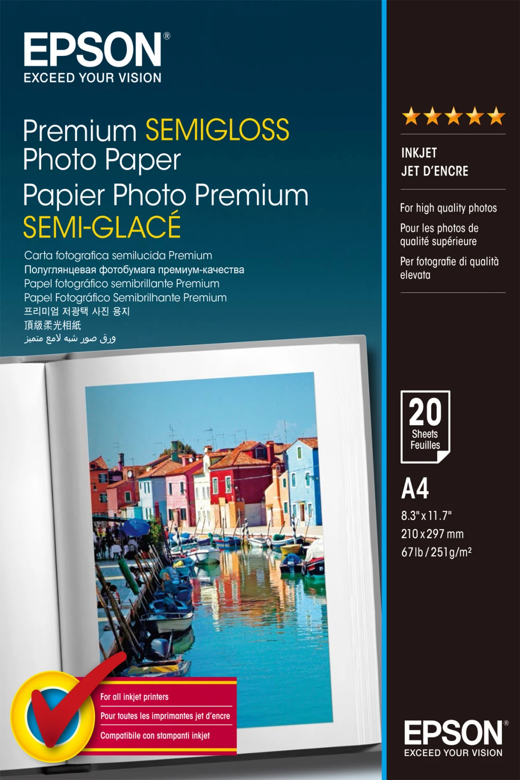 Premium Semigloss Photo Paper, DIN A4, 251g/mÂ², 20 Sheets | A4