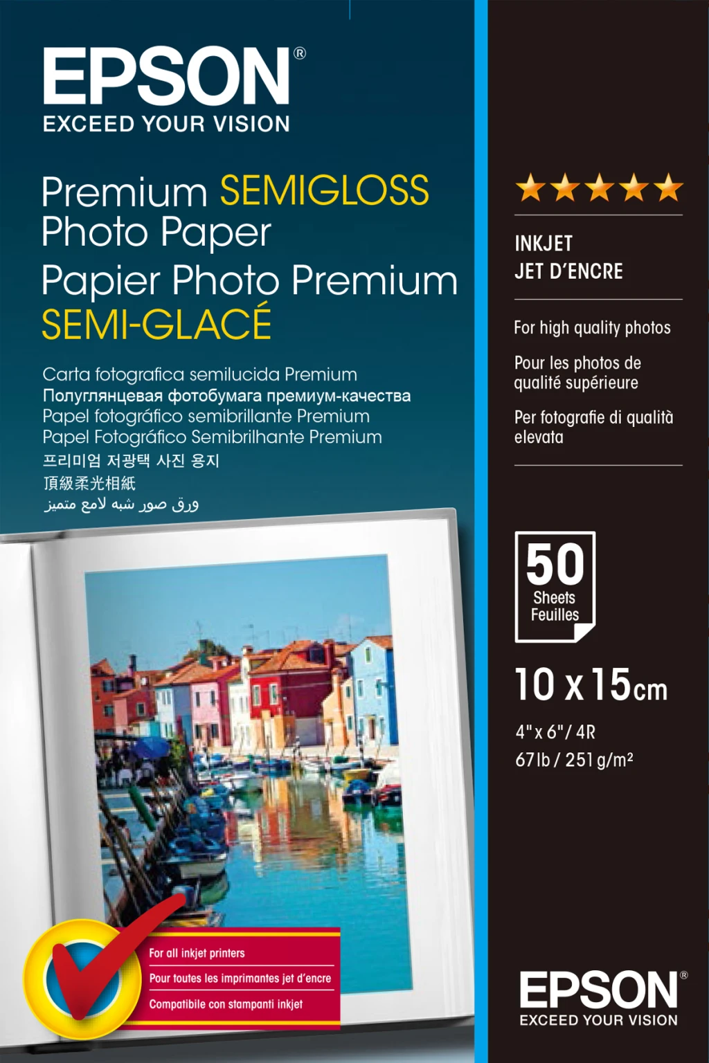 Epson Premium Semigloss Photo Paper 10x15cm, 251g/m2, 50 sheets