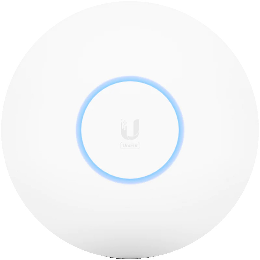 UBIQUITI U6 Pro; WiFi 6; 6 spatial streams; 140 m² (1,500 ft²) coverage; 350+ connected devices; Powered using PoE; GbE uplink.