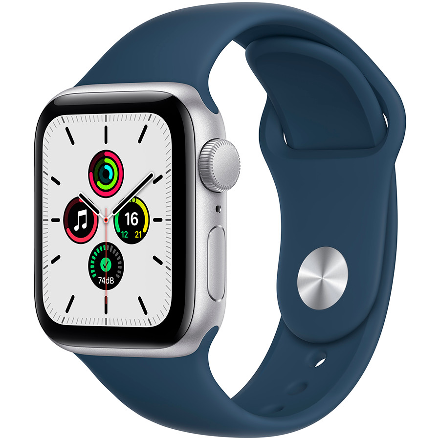Apple Watch SE GPS, 40mm Silver Aluminium Case with Abyss Blue Sport Band - Regular, Model A2351