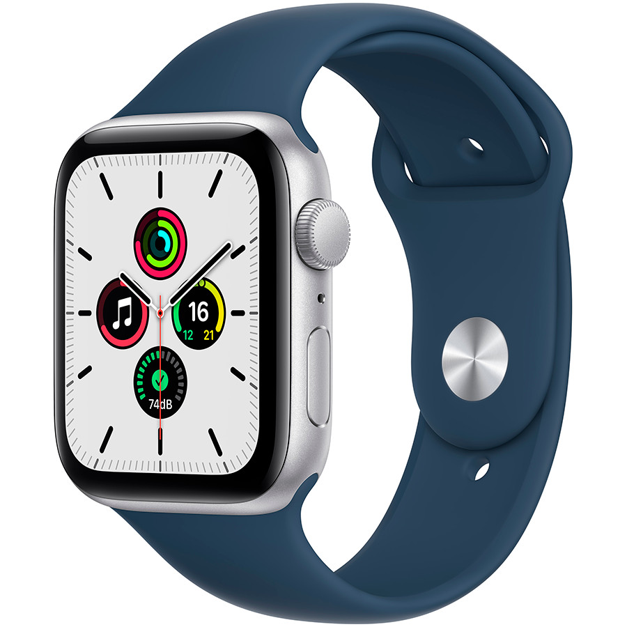 Apple Watch SE GPS, 44mm Silver Aluminium Case with Abyss Blue Sport Band - Regular, Model A2352