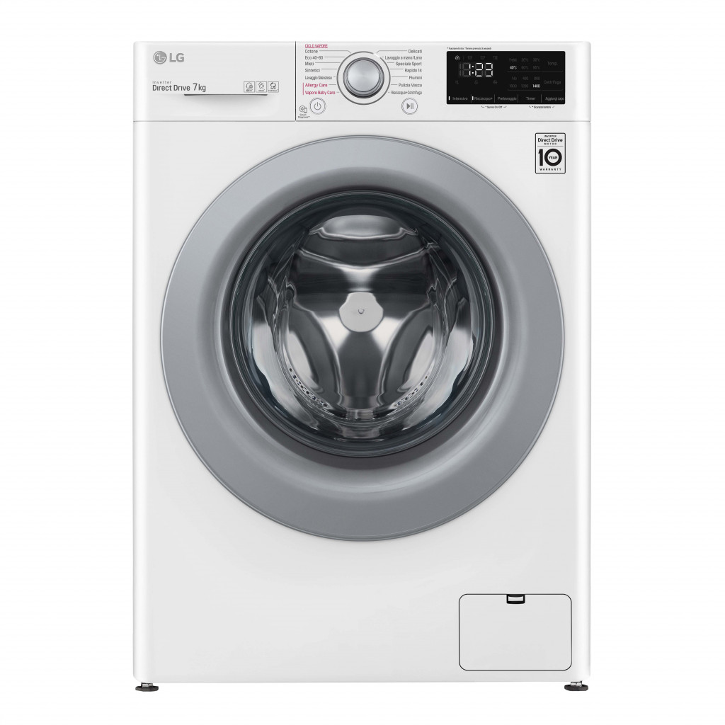 LG Washing Mashine F2WV3S7S4E Energy efficiency class D, Front loading, Washing capacity 7 kg, 1200 RPM, Depth 48 cm, Width 60 cm, Display, LED, Steam function, Direct drive, White