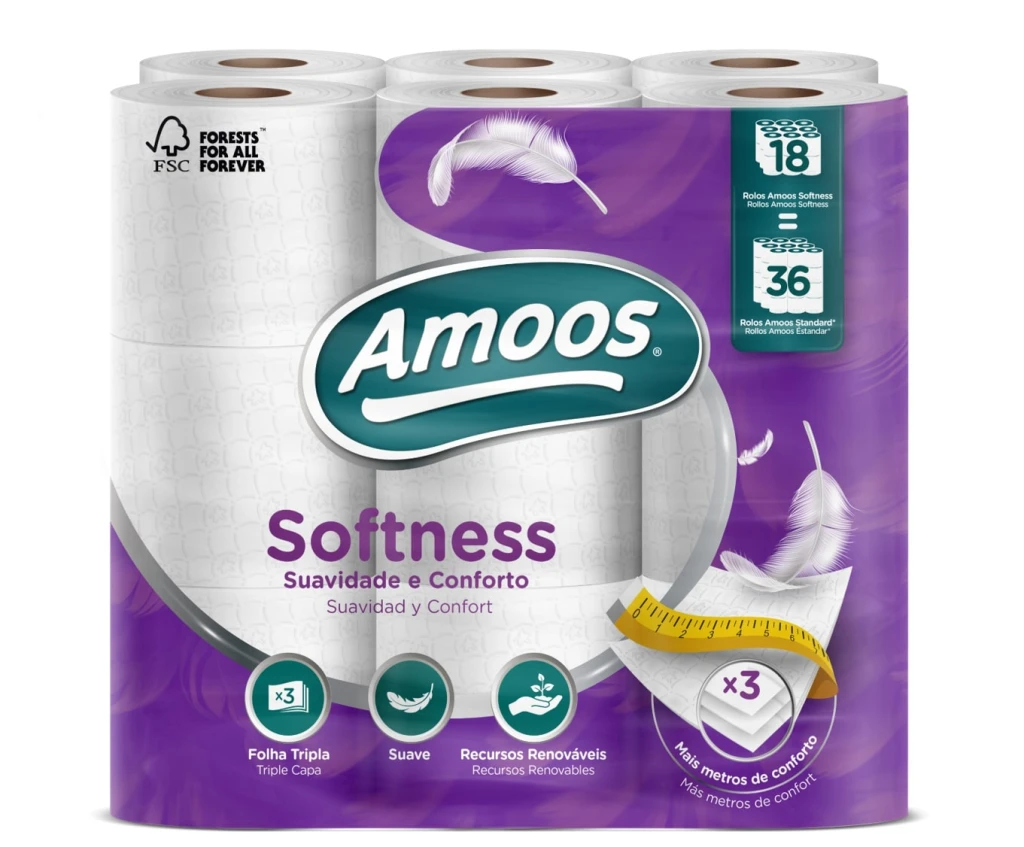 Tualettpaber AMOOS, 18tk/pakk, 3 kihti, 30 m, 102