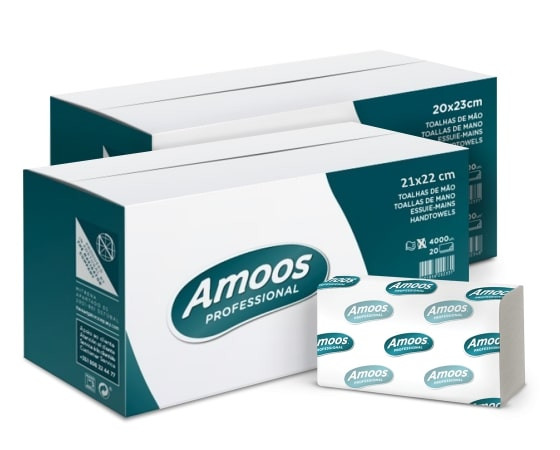 Lehtpaberrätikud AMOOS 2 kihti, V-fold 160 lehte, 21x25cm, N622500.2 (kogus 20 tükki)