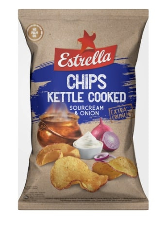 Krõpsud ESTRELLA Kettle Cooked hapukoore- ja sibulamaitselised 120g (kogus 2 tükki)