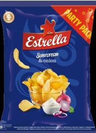 Krõpsud ESTRELLA hapukoore- ja sibulamaitselised sakilised 250 g (kogus 2 tükki)