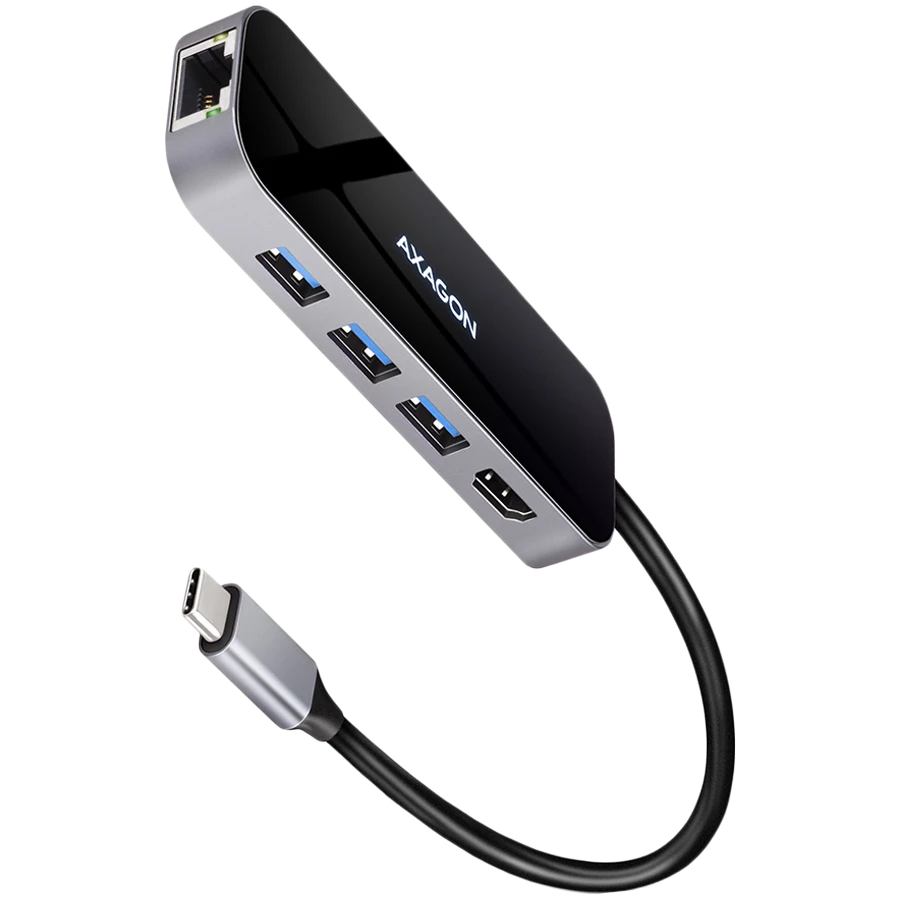 Axagon Multiport USB 3.2 Gen 1 hub. HDMI, Gigabit LAN and Power Delivery. 20 cm USB-C cable.