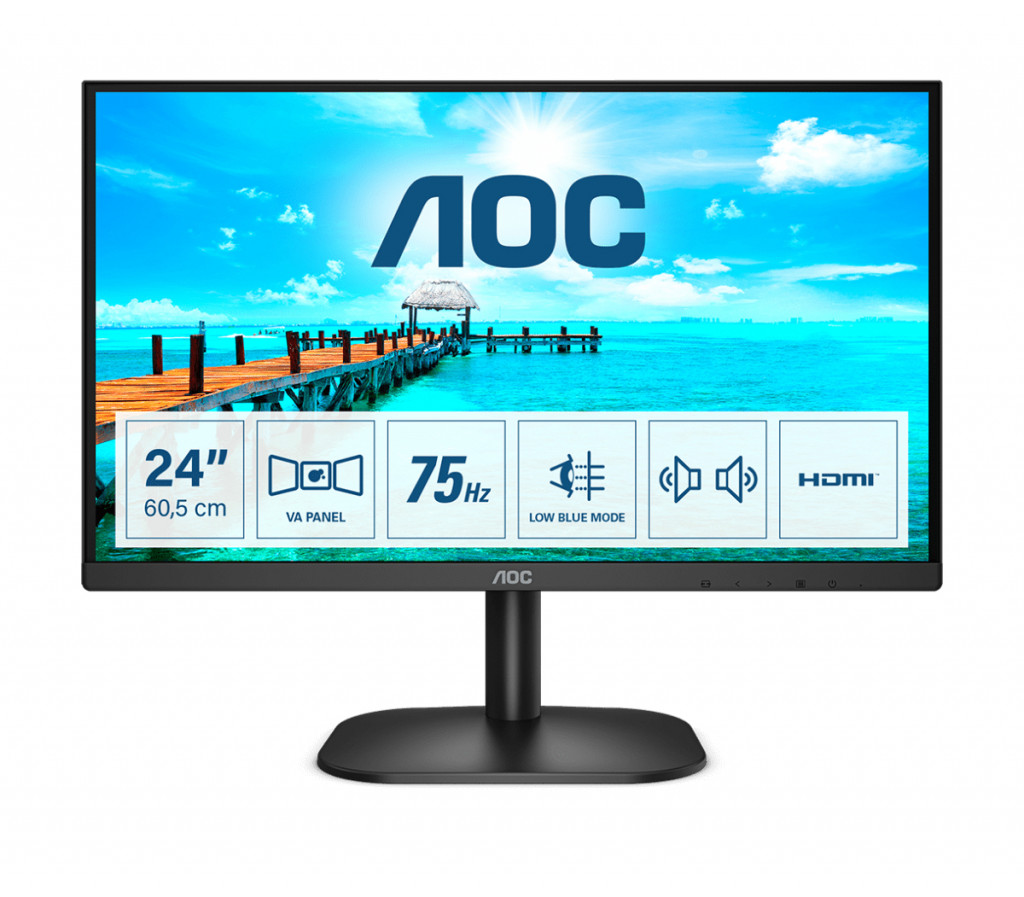 AOC Monitor 24B2XDAM 23.8 ", VA, FHD, 1920 x 1080, 16:9, 4 ms, 250 cd/m², Headphone out (3.5mm), 75 Hz, HDMI ports quantity 1