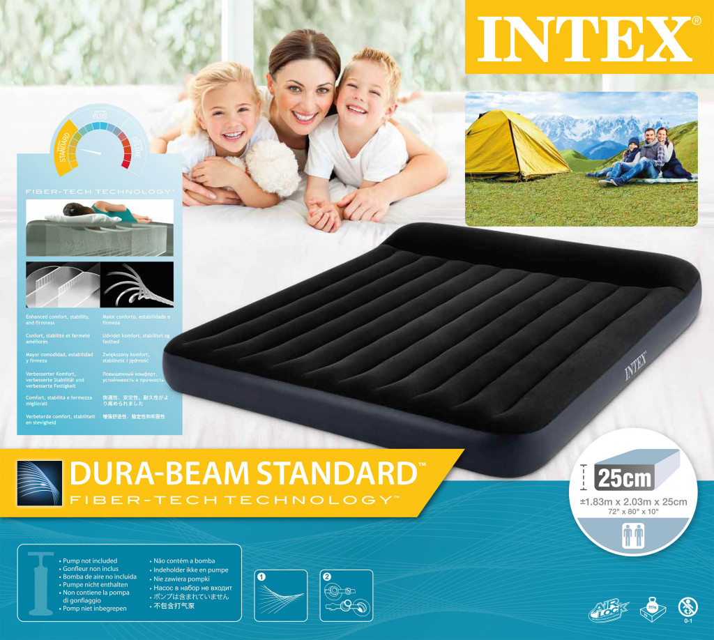Intex Dura-Beam Deluxe King Royal Airbed, 183x203x25 cm, Pillow Rest, Blue