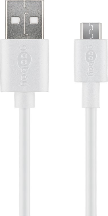 Goobay Micro USB charging and sync cable 43837 White, USB 2.0 micro male (type B), USB 2.0 male (type A)