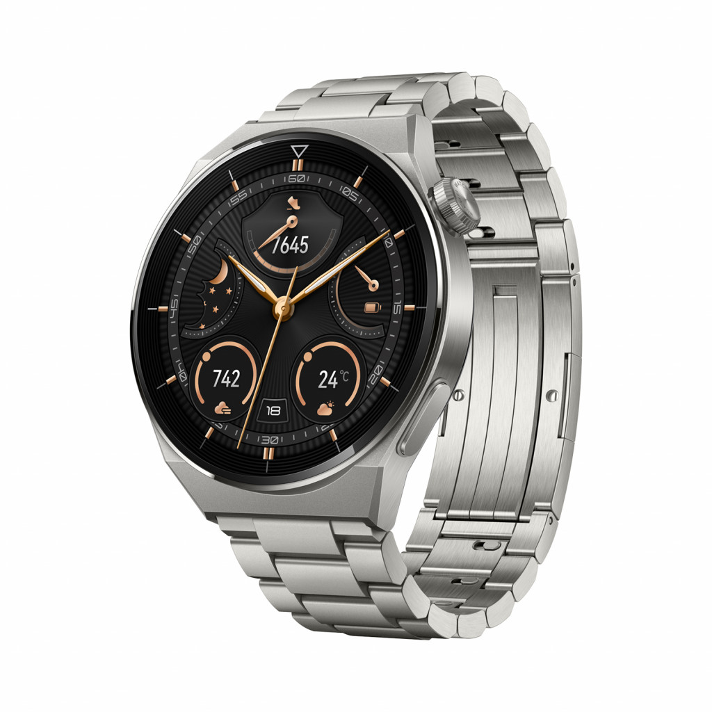 WATCH | GT 3 Pro (46 mm) | Smart watch | GPS (satellite) | AMOLED | Touchscreen | Activity monitoring 24/7 | Waterproof | Bluetooth | Titanium Gray Case with Titanium Strap, Odin-B19M