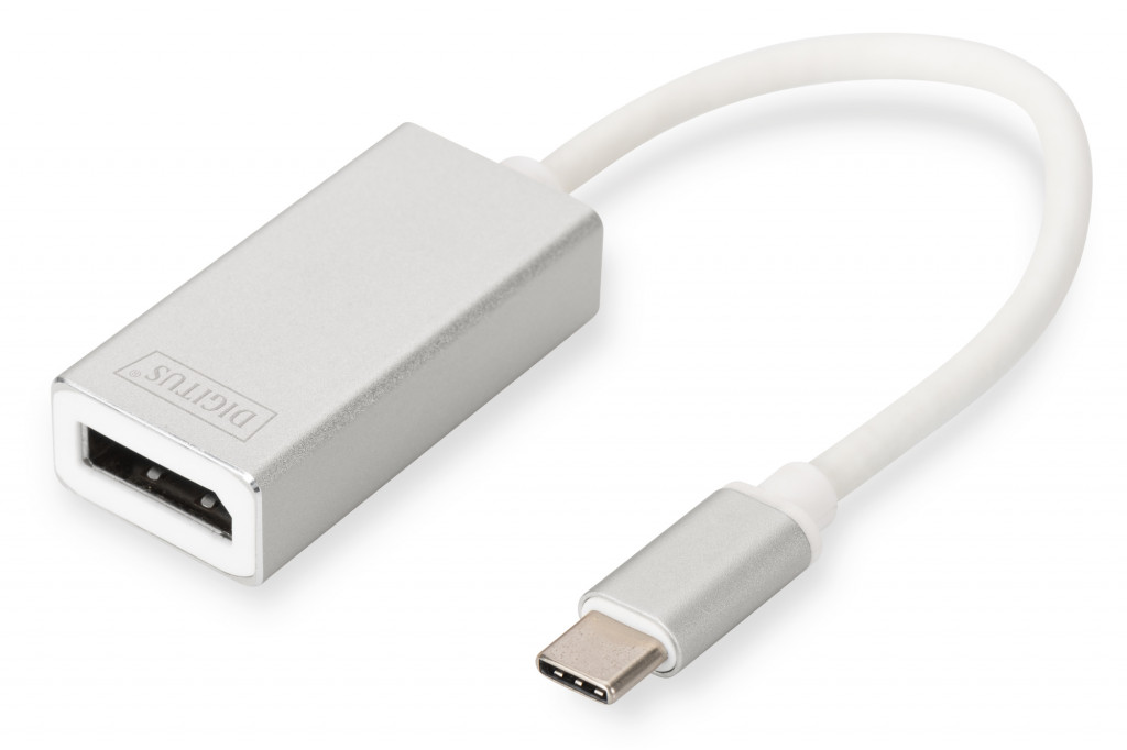 DIGITUS USB Type-C 4K DP Adapter, 20cm cable length Aluminum Housing, | Digitus USB Type-C to DisplayPort Adapter | DA-70844 | 0.20 m | White | USB Type-C