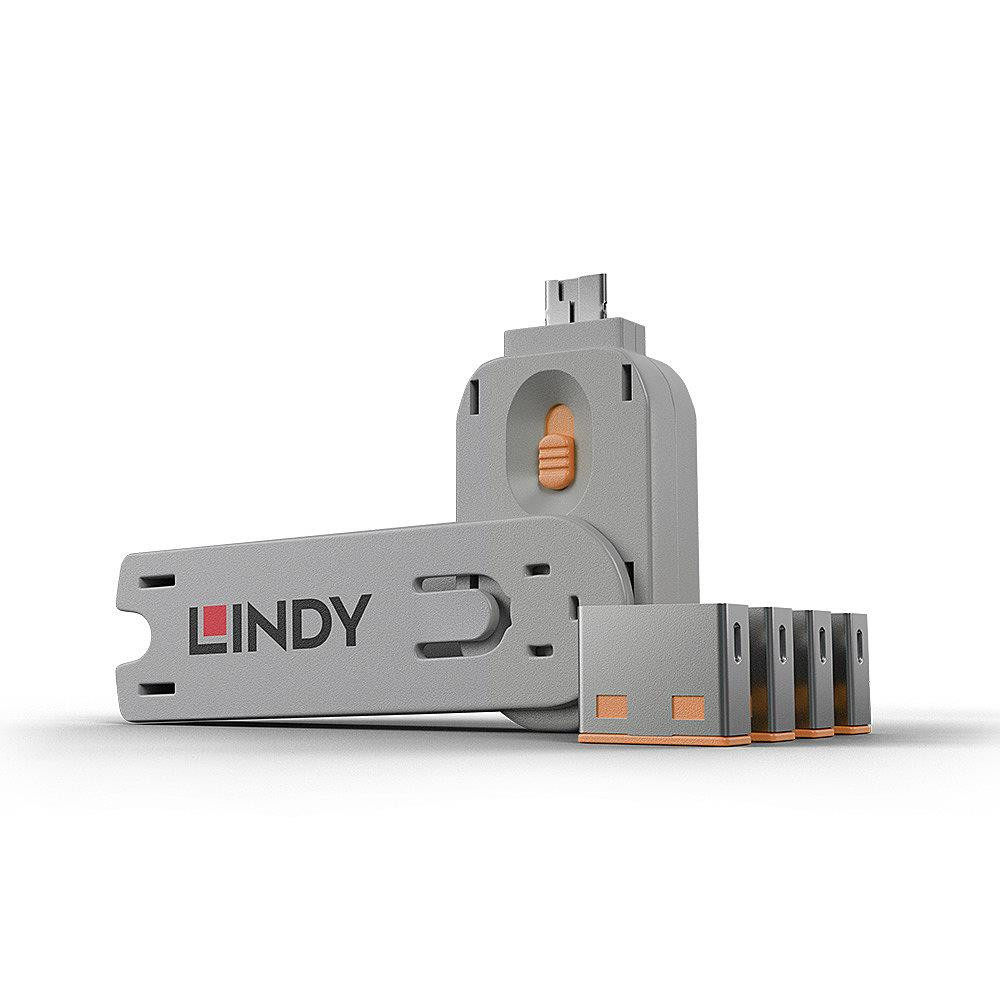 Lindy 40453 pordilukk Pordilukk + võti USB tüüp A Oranž Akrüülnitriil butadieen stüreen (ABS) 5 tk