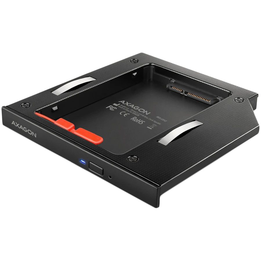AXAGON RSS-CD12 2.5" SSD/HDD caddy into DVD slot, 12.7 mm, LED, ALU