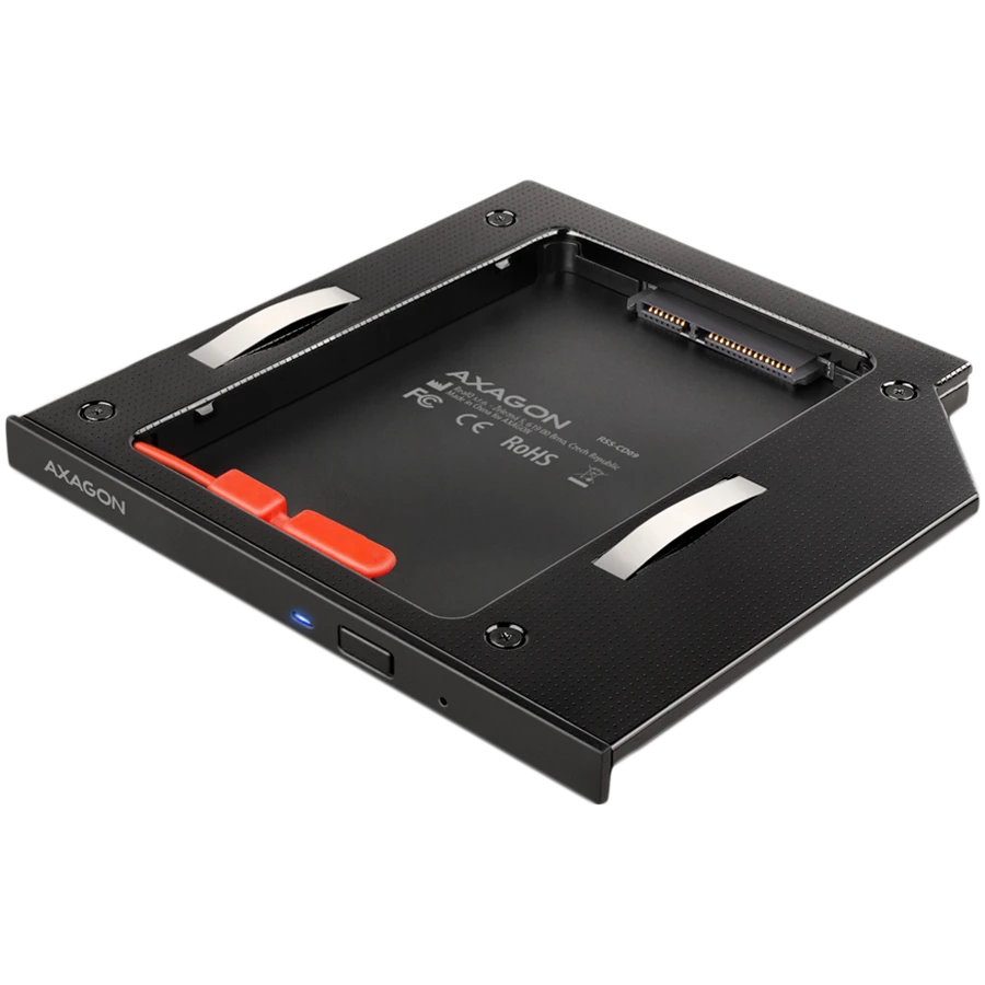 AXAGON RSS-CD09 2.5" SSD/HDD caddy into DVD slot, 9.5 mm, LED, ALU