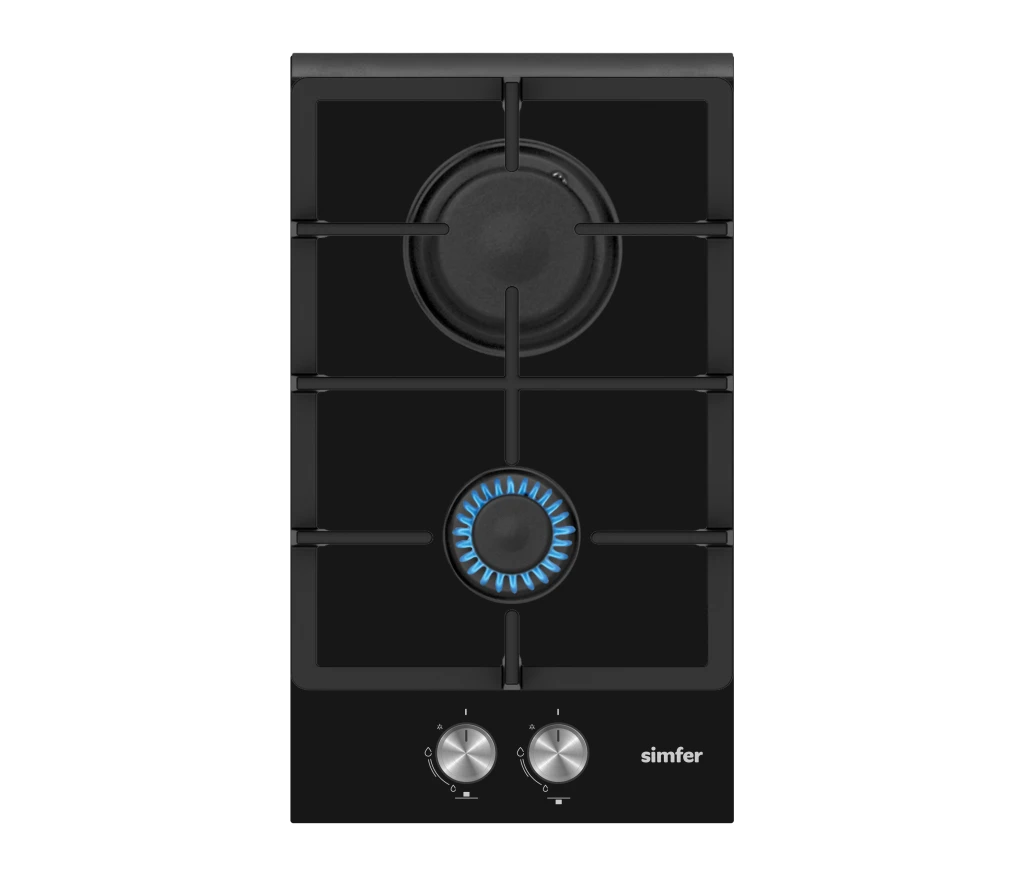 Simfer | Hob | H3.201.TGRSP | Gas on glass | Number of burners/cooking zones 2 | Rotary knobs | Black