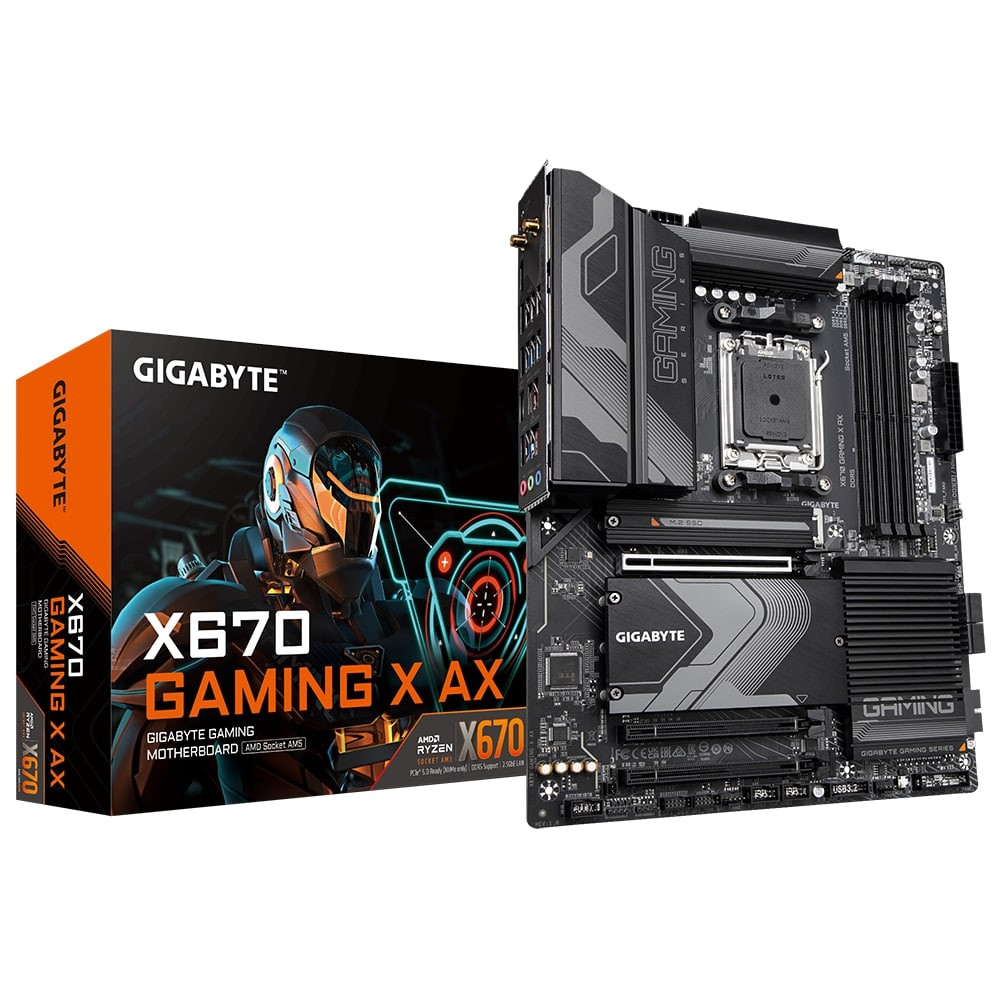 Gigabyte | X670 GAMING X AX 1.0 M/B | Processor family AMD | Processor socket AM5 | DDR5 DIMM | Memory slots 4 | Supported hard disk drive interfaces 	SATA, M.2 | Number of SATA connectors 4 | Chipset AMD X670 | ATX
