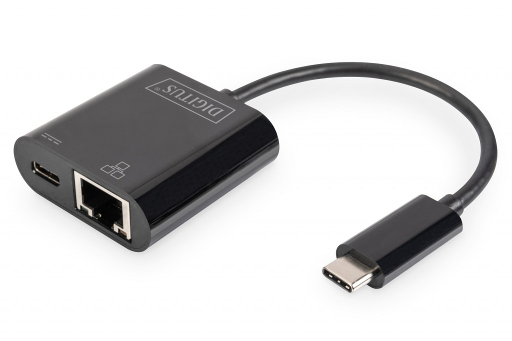 Digitus | USB-Type-C Gigabit Ethernet Adapter + PD with power delivery function | DN-3027 | Black | USB-C port to a Gigabit network connection
