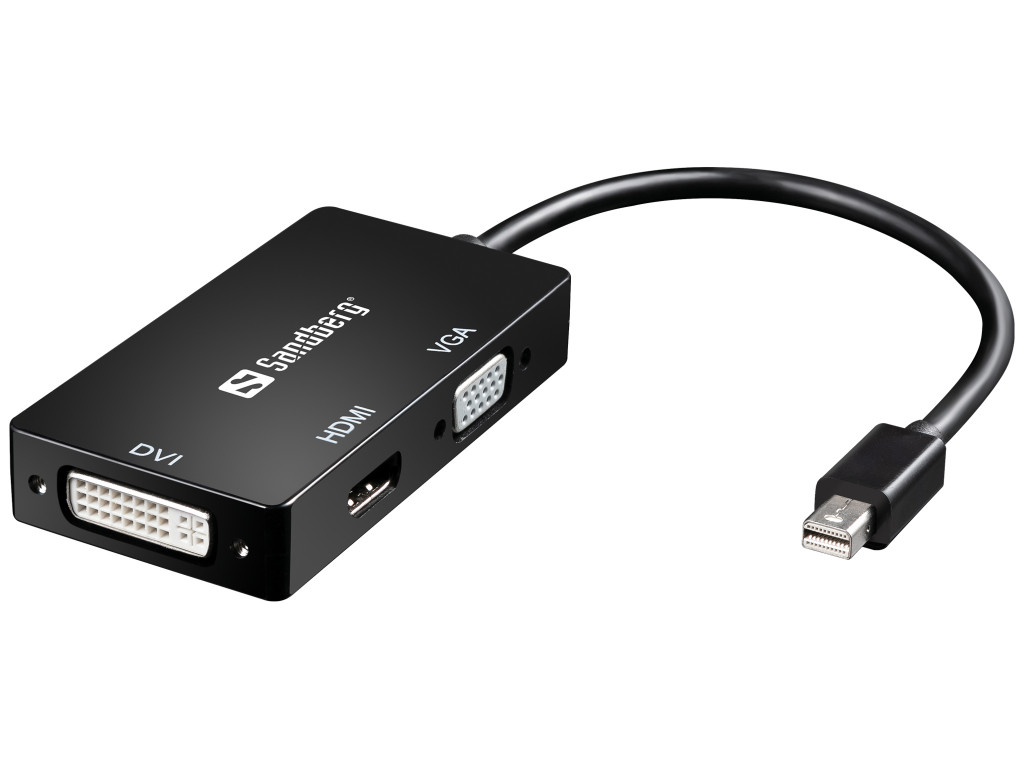 Sandberg 509-12 videokaabliadapter 0,19 m Mini DisplayPort VGA (D-Sub)+ HDMI + DVI Must