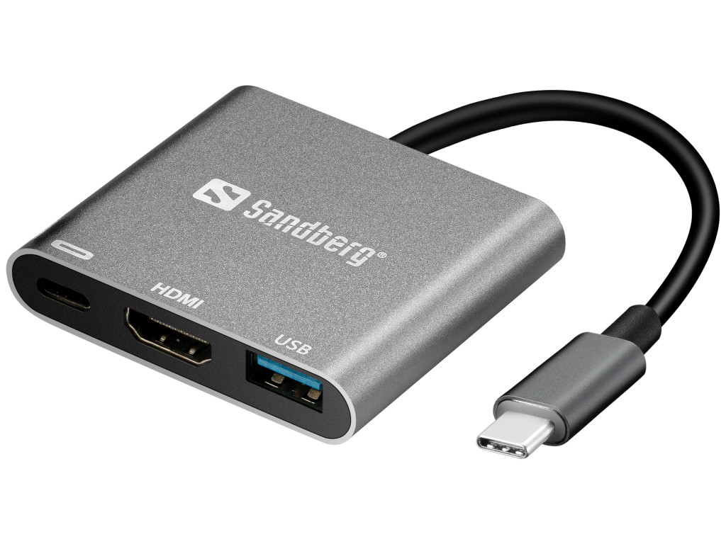 Sandberg USB-C Mini Dock HDMI+USB USB tüüp-C USB Type-C + USB Type-A + HDMI Alumiinium, Valge