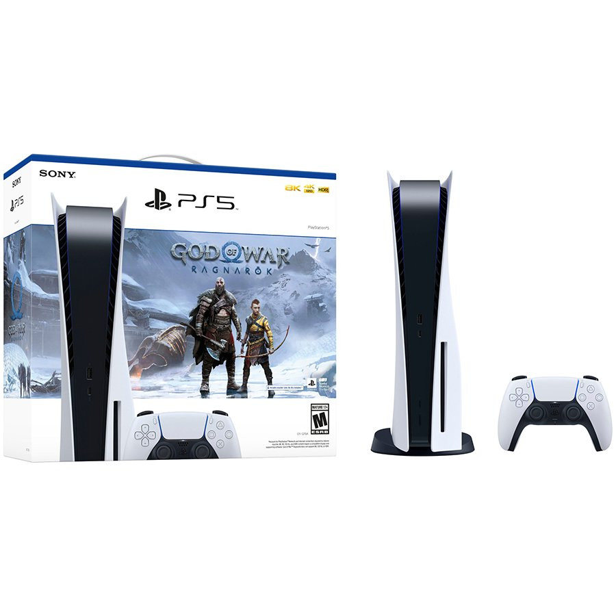 Sony PlayStation 5 Blu-ray Edition Console, White + God of War (Voucher)