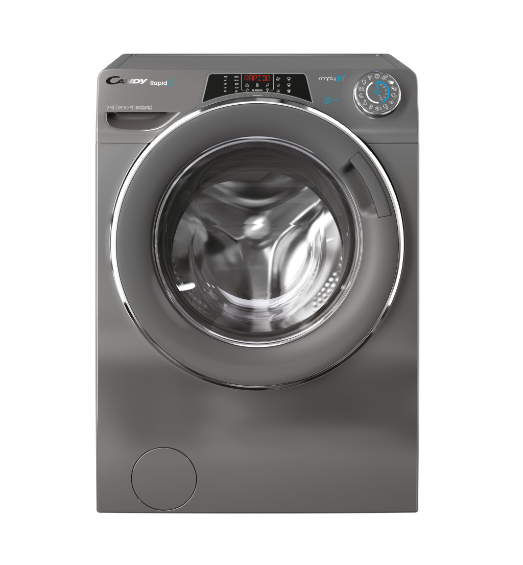 Candy Washing Machine RO41276DWMCRE-S Energy efficiency class A, Front loading, Washing capacity 7 kg, 1200 RPM, Depth 45 cm, Width 60 cm, Display, TFT, Steam function, Wi-Fi, Grey