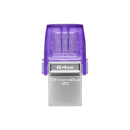 Kingston Technology DataTraveler microDuo 3C USB-välkmälu 64 GB USB Type-A / USB Type-C 3.2 Gen 1 (3.1 Gen 1) Lilla, Roostevaba teras