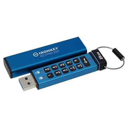 Kingston Technology IronKey Keypad 200 USB-välkmälu 8 GB USB tüüp A 3.2 Gen 1 (3.1 Gen 1) Sinine