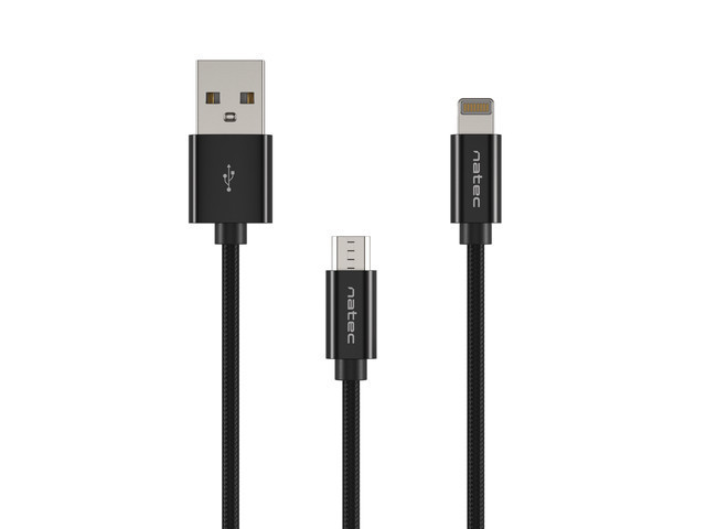 Natec USB-A to Micro USB, Lightning 1 m, Black