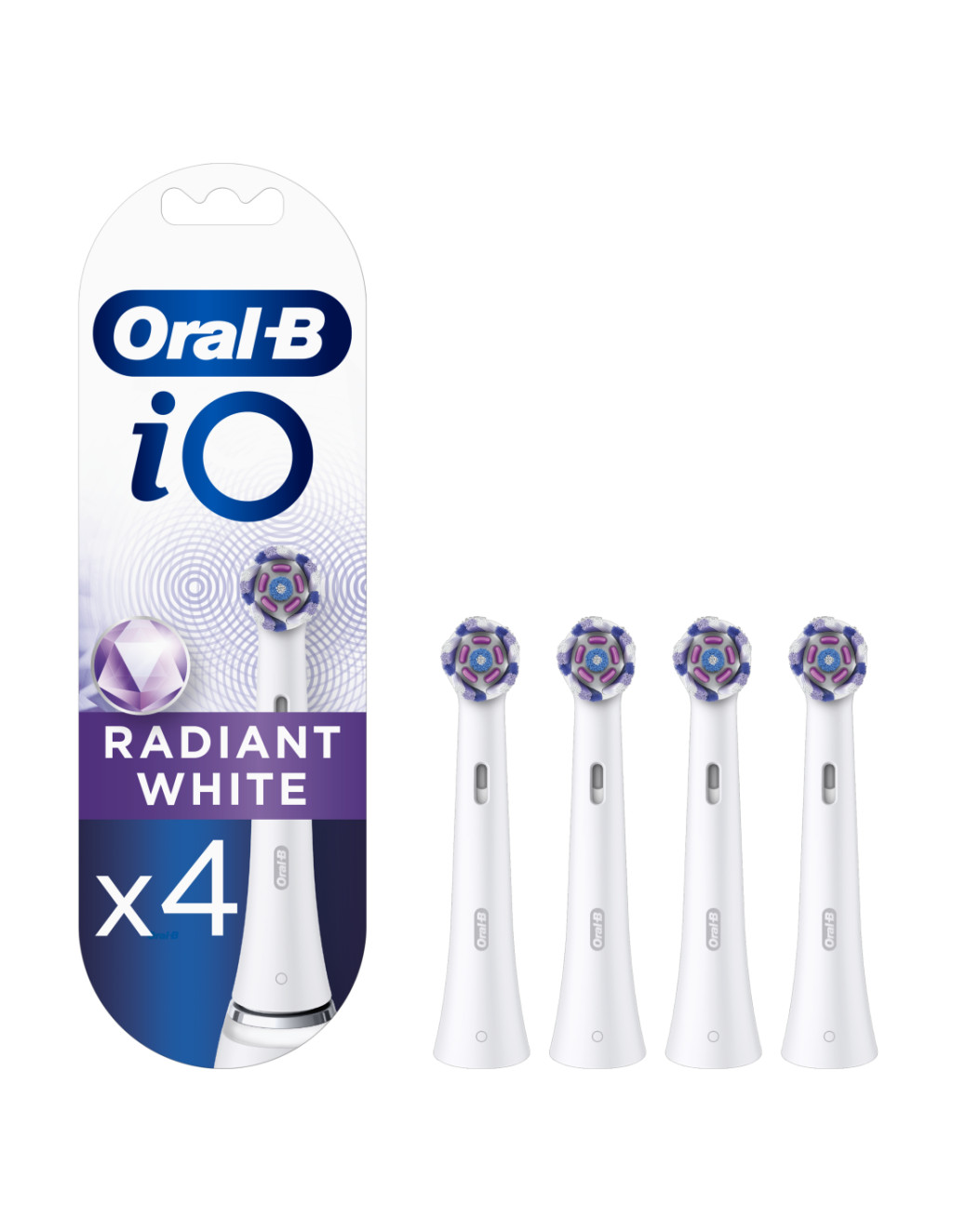 Oral-B | Toothbrush replacement | iO Radiant White | Heads | For adults | Number of brush heads included 4 | Number of teeth brushing modes Does not apply | White