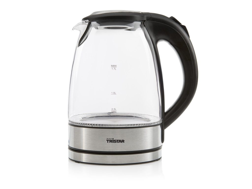 Tristar | Glass Kettle with LED | WK-3377 | Electric | 2200 W | 1.7 L | Glass | 360° rotational base | Black/Stainless Steel