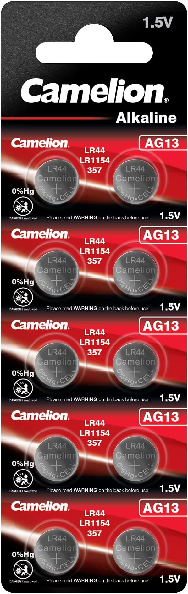 Camelion AG13/LR44/357, Alkaline Buttoncell, 10 tk