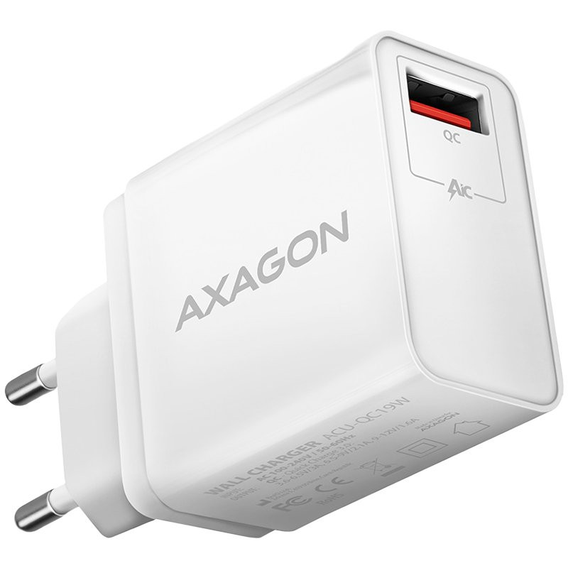 Axagon Wall charger <240V / 1x port QC3.0/AFC/FCP. 19W total power.