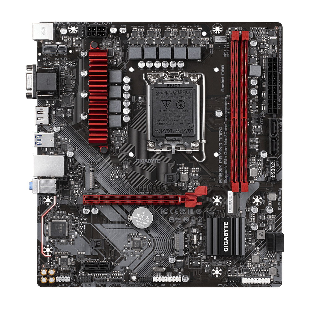 Gigabyte | B760M GAMING DDR4 1.0 M/B | Processor family Intel | Processor socket  LGA1700 | DDR4 DIMM | Memory slots 2 | Supported hard disk drive interfaces 	SATA, M.2 | Number of SATA connectors 4 | Chipset Intel B760 Express | Micro ATX