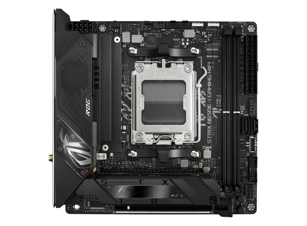 Asus | ROG STRIX B650E-I GAMING WIFI | Processor family AMD | Processor socket AM5 | DDR5 DIMM | Memory slots 2 | Supported hard disk drive interfaces 	SATA, M.2 | Number of SATA connectors 2 | Chipset  AMD B650 | Mini-ITX