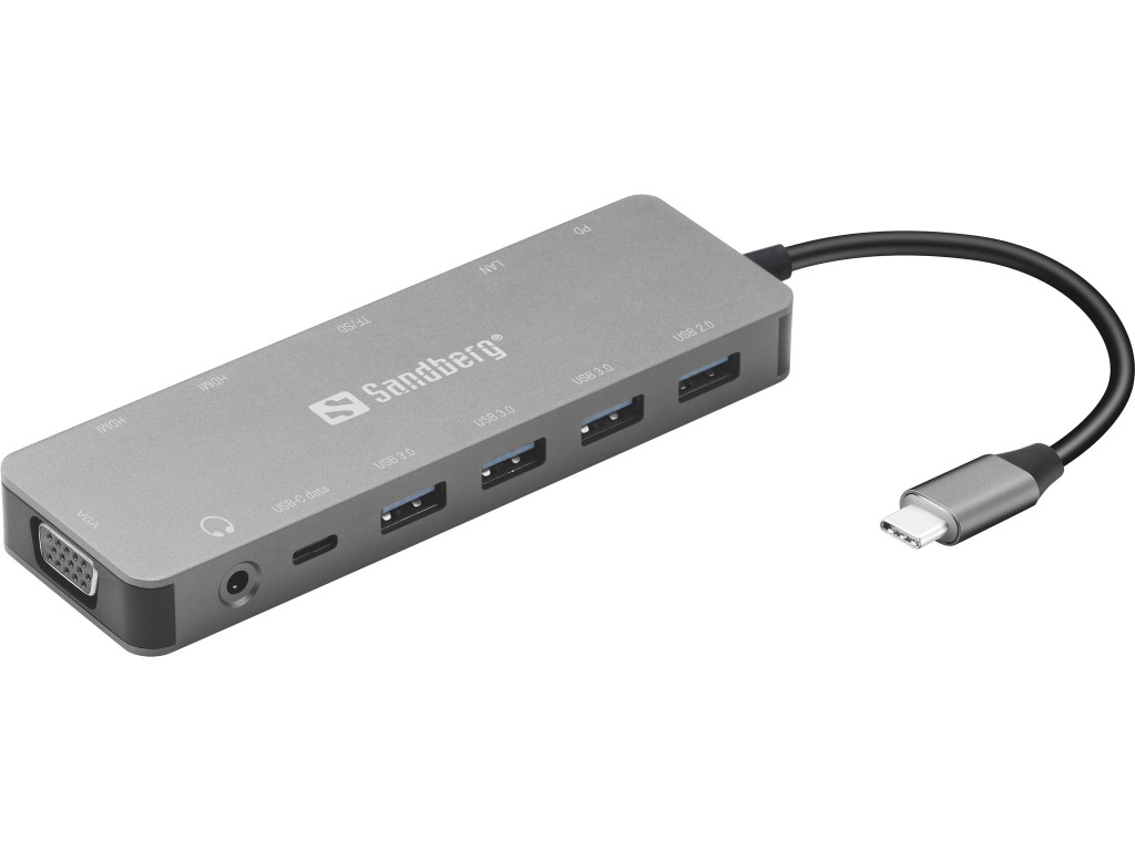 Sandberg 136-45 sülearvuti dokk ja pordireplikaator Dokkimine USB tüüp-C Alumiinium