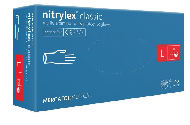 Ühekordsed kindad NITRYLEX Classic, nitriil, puudrita, sinine, L,100