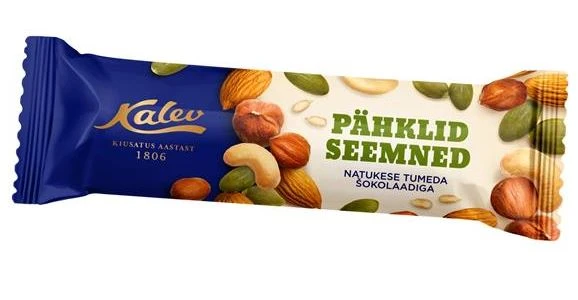 Pähkli-seemnebatoon KALEV, tumeda šokolaadiga, 40g (kogus 5 tükki)