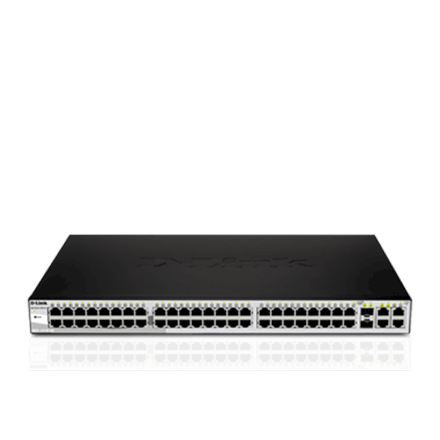 D-LINK DGS-1210-52, Gigabit Smart Switch with 48 10/100/1000Base-T ports and 4 Gigabit MiniGBIC (SFP) ports, 802.3x Flow Control, 802.3ad Link Aggregation, 802.1Q VLAN, 802.1p Priority Queues, Port mirroring, Jumbo Frame support, 802.1D STP, ACL, LLDP, Cable Diagnostics, Auto Surveillance VLAN, Auto Voice VLAN | D-Link | 24 month(s)