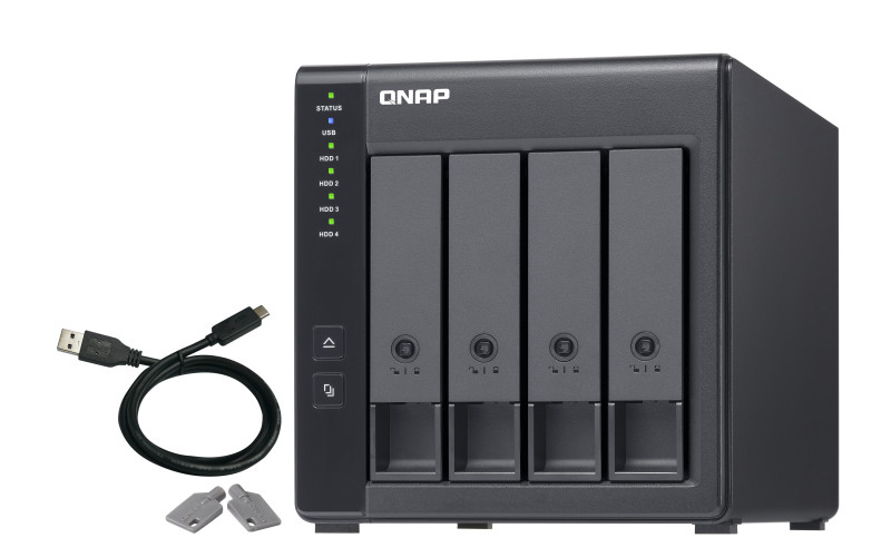QNAP 4-Bay  TR-004  Up to 4 HDD/SSD Hot-Swap, Micro processor with hardware RAID, 	1 x Type-C USB 3.2 Gen 1 (USB 3.2 Gen 1)
