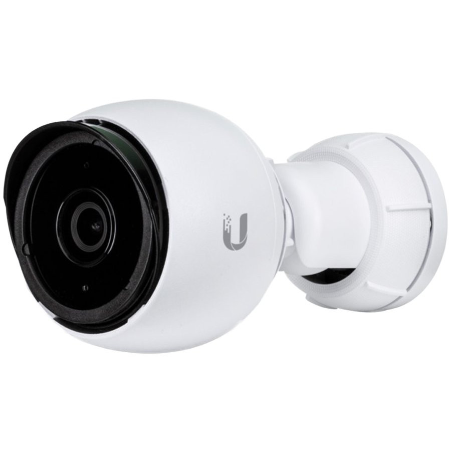 UBIQUITI G4 Bullet; 2K (4MP) video resolution; Flexible 3-axis adjust mount; 9 m (30 ft) IR night vision; AI event detections; Record audio with an integrated microphone; Connect and power using PoE; Ruggedized metal enclosure; Weatherproof (outdoor exposed).