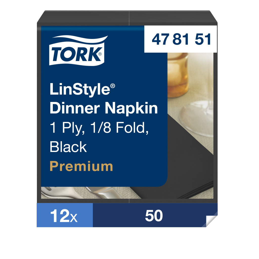 Õhtusöögisalvrätik Tork  Premium Linstyle®,39x39cm, 50tk, must 478151
