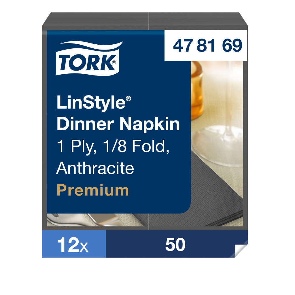 Õhtusöögisalvrätik Tork Premium Linstyle®, 39x39cm, 50tk, 1/8 volditud, tumehall 478169