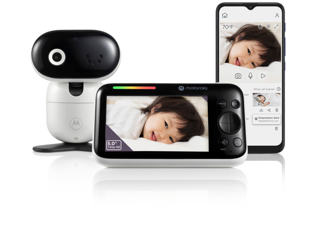 Motorola PIP1610 HD CONNECT 5.0" Wi-Fi HD Motorized Video Baby Monitor, White/Black Motorola | L | 5.0” IPS color display with HD 1280 x 720px resolution; Remote pan, tilt and zoom; Two-way talk; Secure and private connection; 24-hour event monitoring  and streaming; Wi-Fi connectivity for on-the-go viewing;  2.4GHz FHSS wireless technology for in-