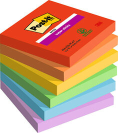 Märkmepaber Post-it® Super Sticky, Playful Colour, 76mm x 76mm, 6 tk