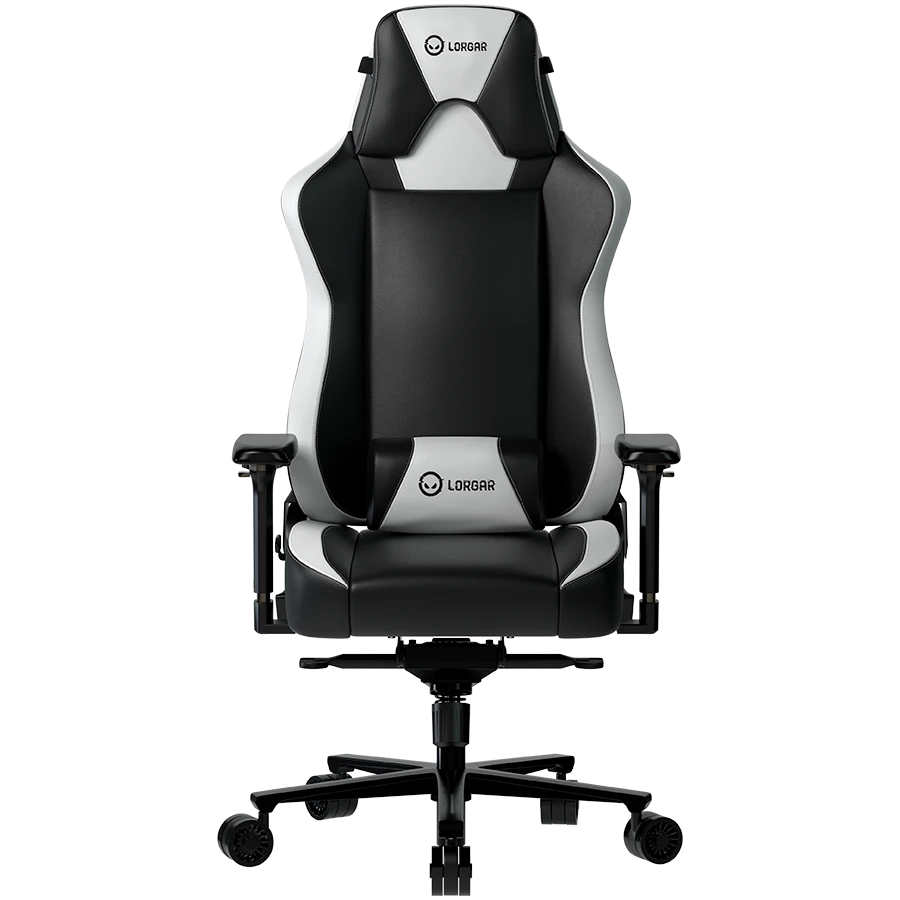 LORGAR Base 311, Gaming chair, PU eco-leather, 1.8 mm metal frame, multiblock mechanism, 4D armrests, 5 Star aluminium base, Class-4 gas lift, 75mm PU casters, Black + white