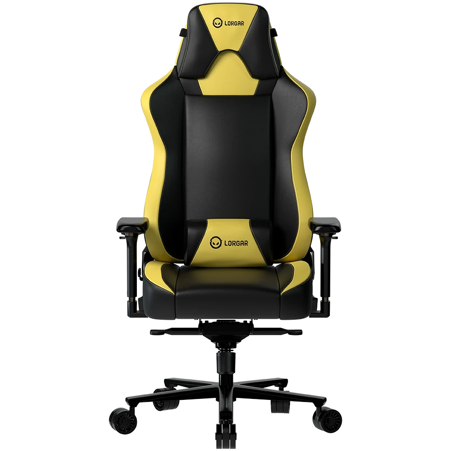 LORGAR Base 311, Gaming chair, PU eco-leather, 1.8 mm metal frame, multiblock mechanism, 4D armrests, 5 Star aluminium base, Class-4 gas lift, 75mm PU casters, Black + yellow