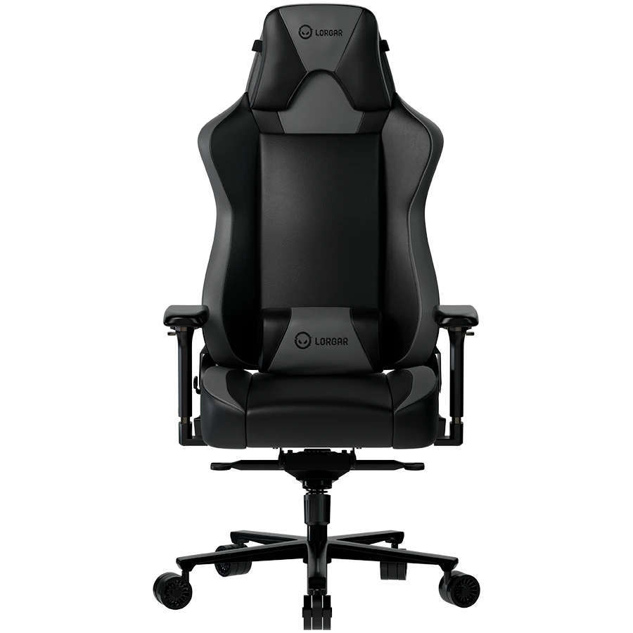 LORGAR Base 311, Gaming chair, PU eco-leather, 1.8 mm metal frame, multiblock mechanism, 4D armrests, 5 Star aluminium base, Class-4 gas lift, 75mm PU casters, Black + grey
